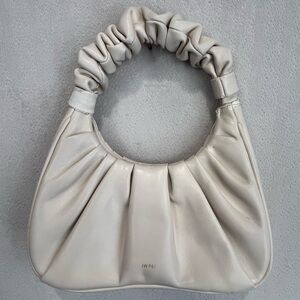 JW PEI Gabbi Ruched Hobo Handbag Clutch Ivory Vegan Leather Magnetic Closure